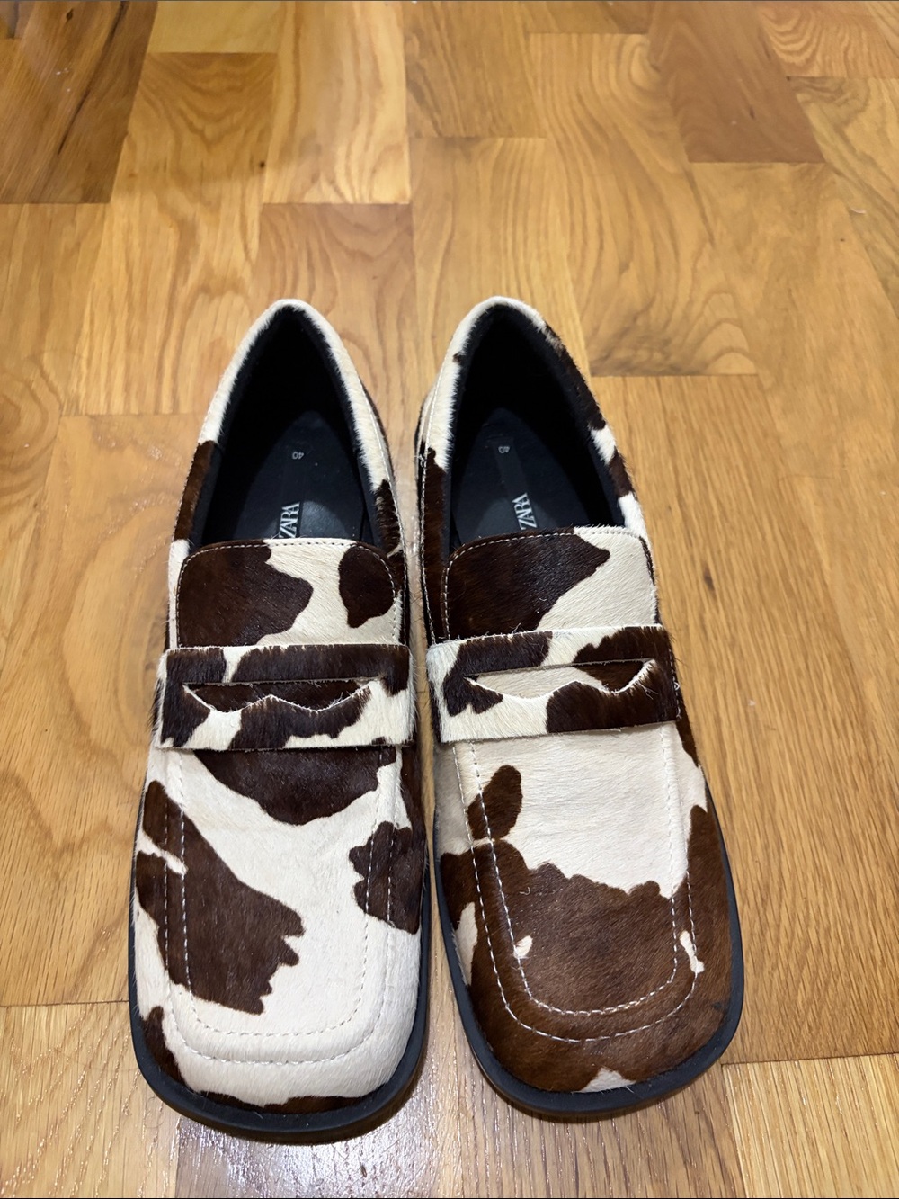 Brown & Cream Cowhide Loafers for Women